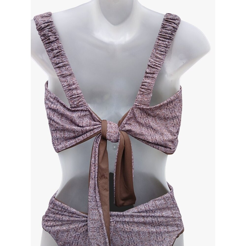 Nomads Bikini Current 11 Piece Bra Bottoms 1X Reversible Brown Print High Waist - Picture 3 of 14